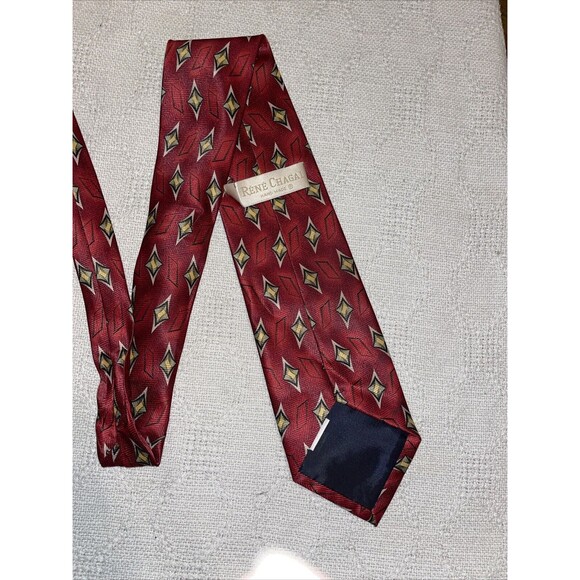Rene Chagal Men’s Dress Tie Size 57” 4” Red Geometric Business Formal Polyester - Picture 9 of 12